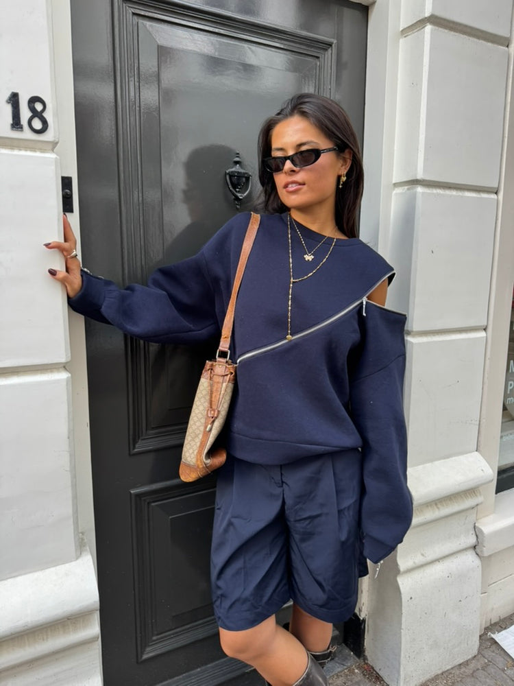 Sweater With Zippers Navy