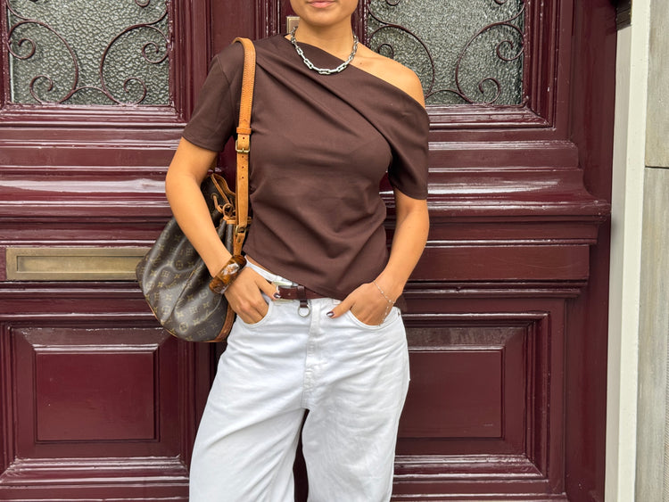 Draped One Shoulder Top Brown