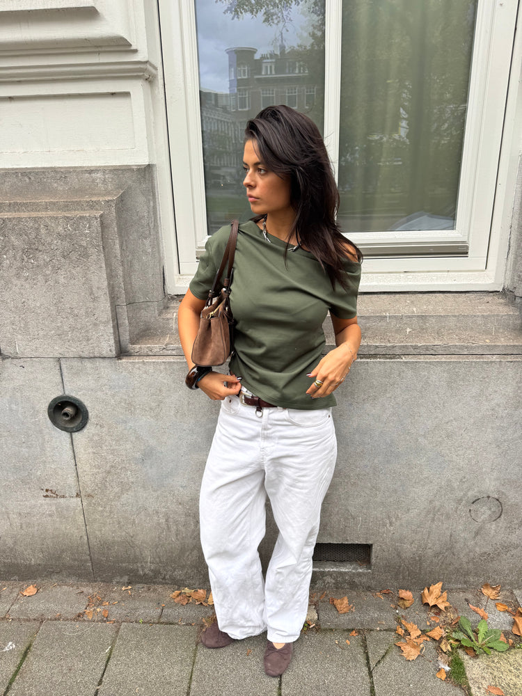 Draped One Shoulder Top Olive Green