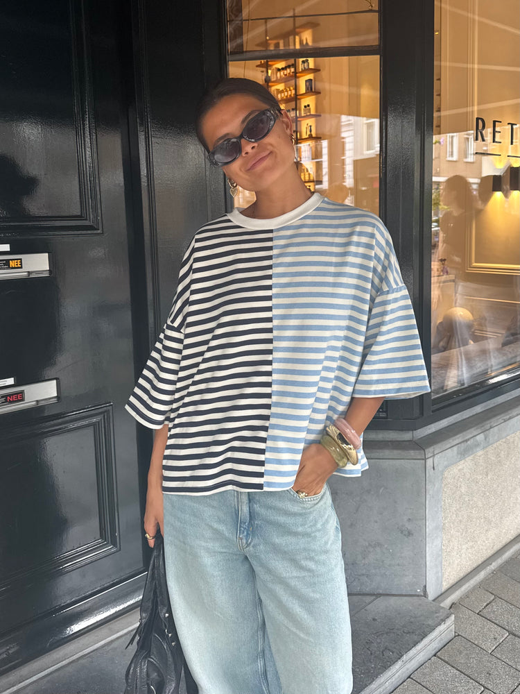 Navy Denim Blue Striped Tee