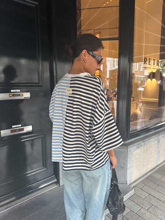 Navy Denim Blue Striped Tee