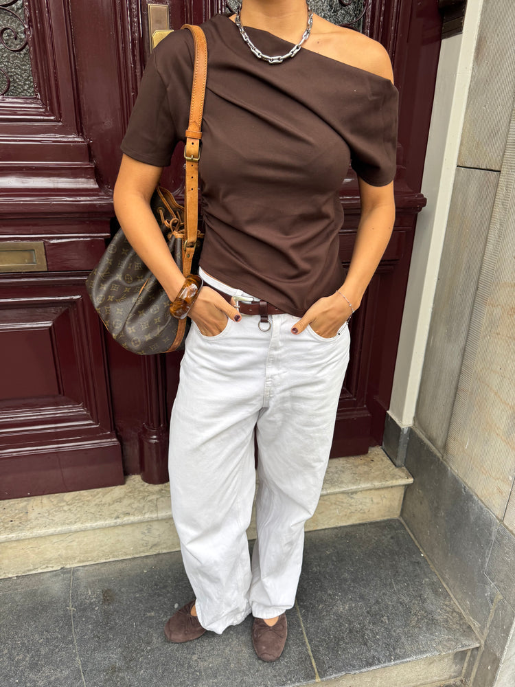 Draped One Shoulder Top Brown