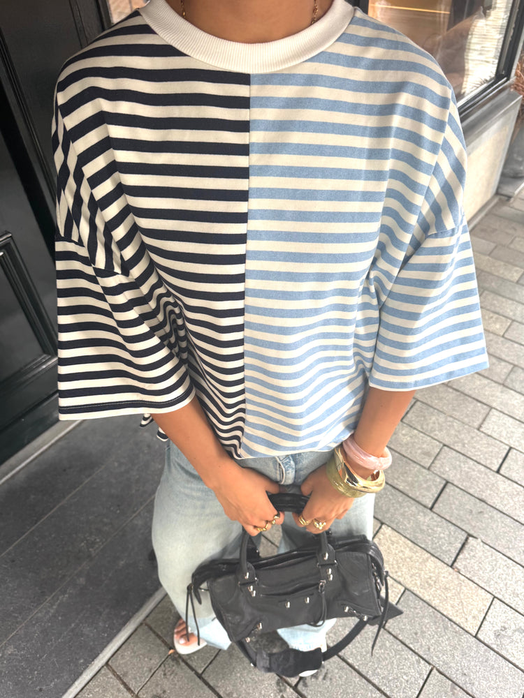 Navy Denim Blue Striped Tee