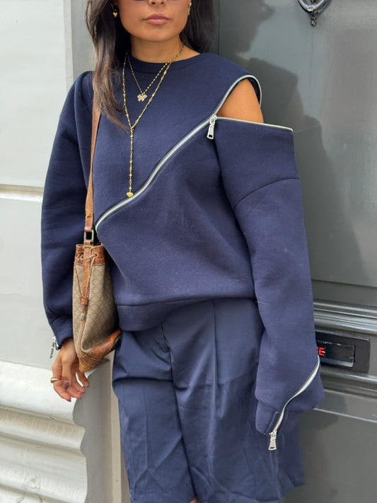 Sweater With Zippers Navy