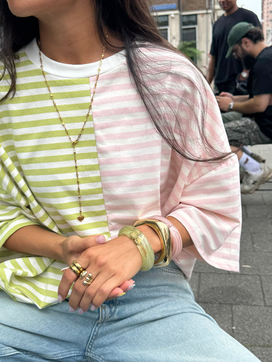 Green Pink Striped Tee