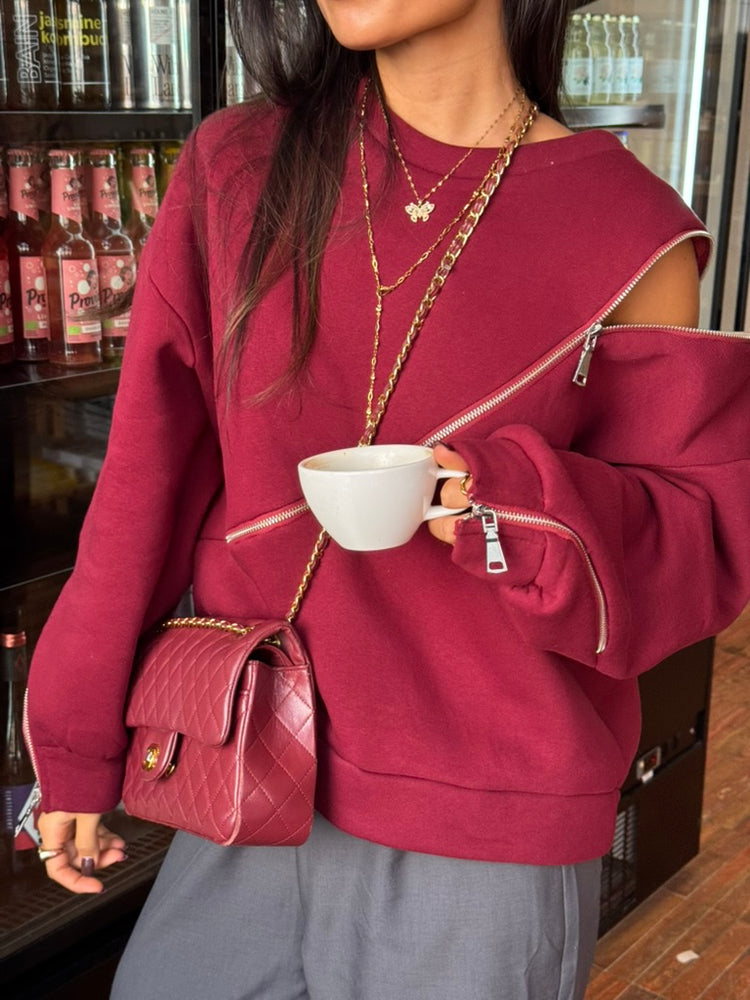 Sweater With Zippers Burgundy