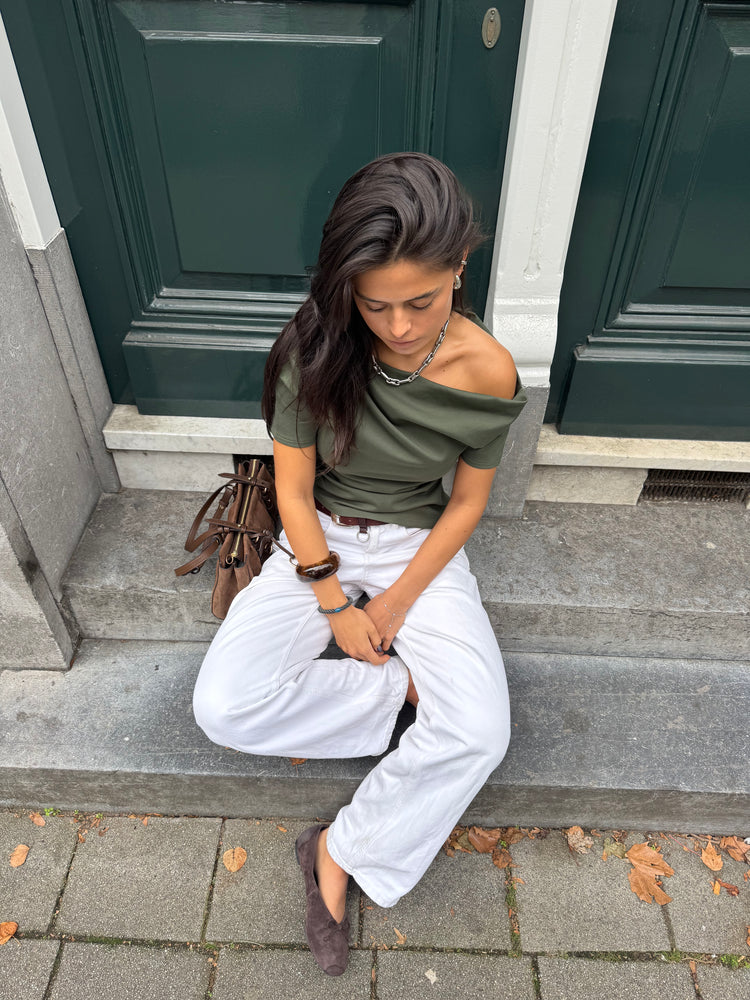 Draped One Shoulder Top Olive Green