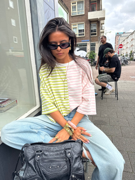 Green Pink Striped Tee