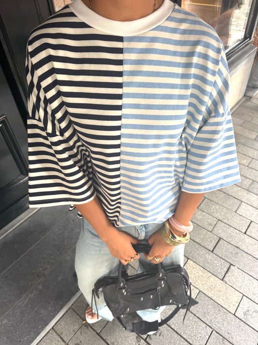 Navy Denim Blue Striped Tee