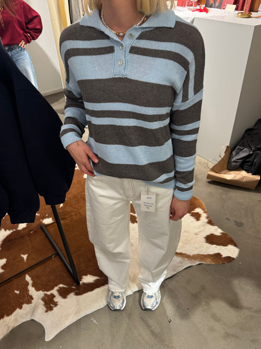 Knitted Polo Blue Brown