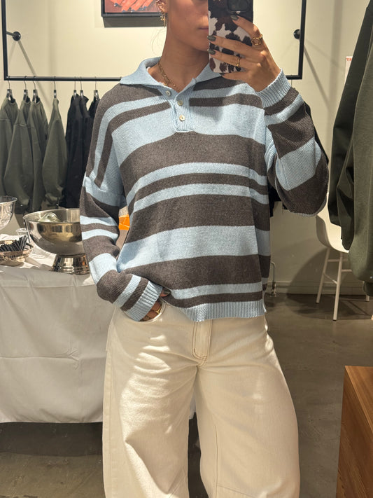 Knitted Polo Blue Brown
